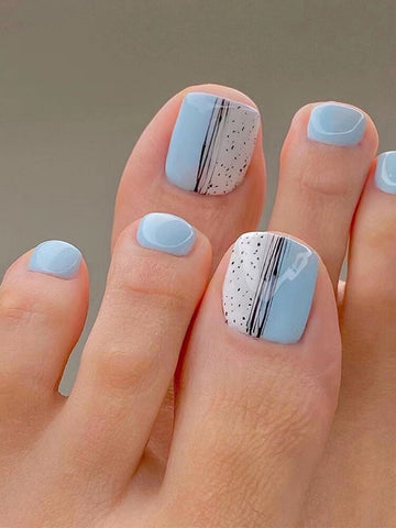 Nail For Foot 24Pcs Blue Color Fake Nails Feet Summer False Toenails For Women Girl Free Shipping Toe Nail Acrylic Set 2022