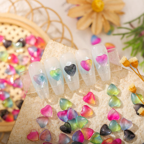 Beyprern 50Pcs/Bag Nail Art Accessories 3D Colorful Transparent Gradient Love Heart Nail Decorations DIY Resin Manicure Charms Supplies