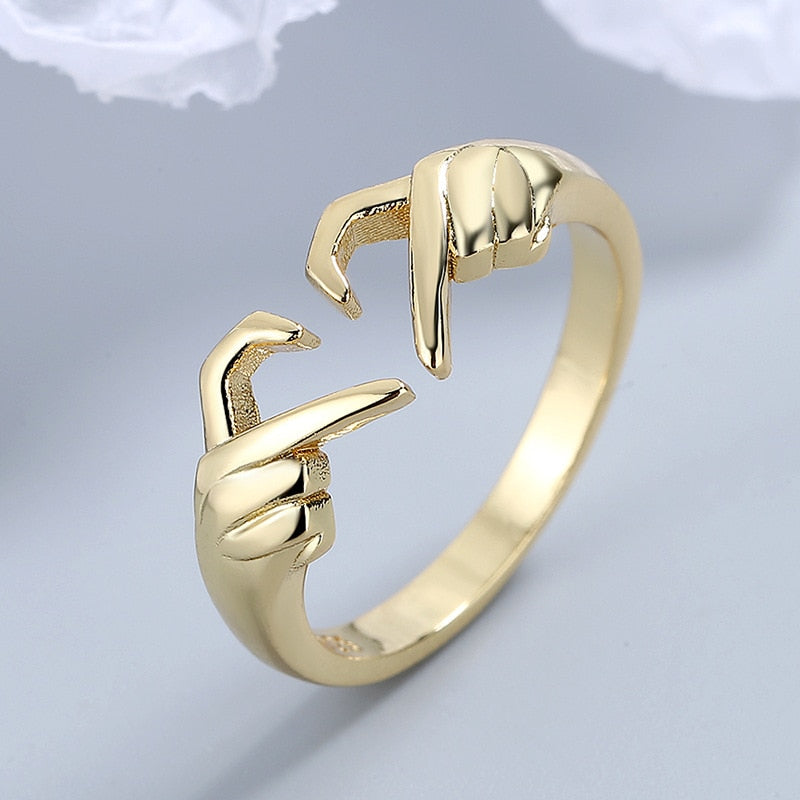 Romantic Love Hand Heart Ring Creative Palm Love Gesture Finger Rings Lover Couple Engagement Wedding Party Jewelry Gifts