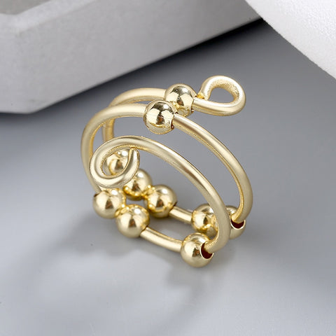 Double Layer Adjustable Rings Free Rotation Beads Anti-Stress Anxiety Decompression Finger Ring Women Men Handmade Jewelry