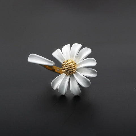 New Trendy Sweet Daisy Flower Rings For Women Shiny Zircon Sunflower Adjustable Finger Ring Korean Wedding Party Jewelry Gifts
