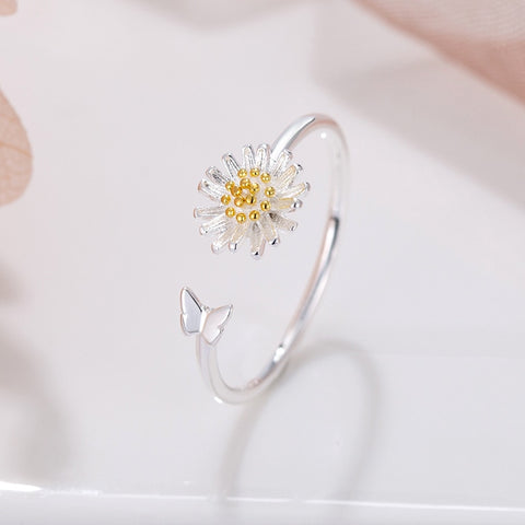 New Trendy Sweet Daisy Flower Rings For Women Shiny Zircon Sunflower Adjustable Finger Ring Korean Wedding Party Jewelry Gifts