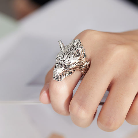Vintage Silver Plated Adjustable Rings For Women Men Gothic Punk Wolf Angel Wing Starfish Open Finger Ring Party Jewelry Gift