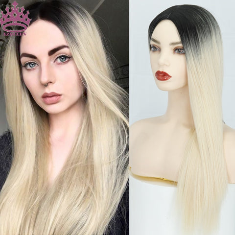Beyprern Cyber Monday Big Sales Synthetic Black Green Ombre Long Straight Hair Wig For Women 24 Inch Can Be Cosplay Wigs Heat Resistant Middle Part Wigs