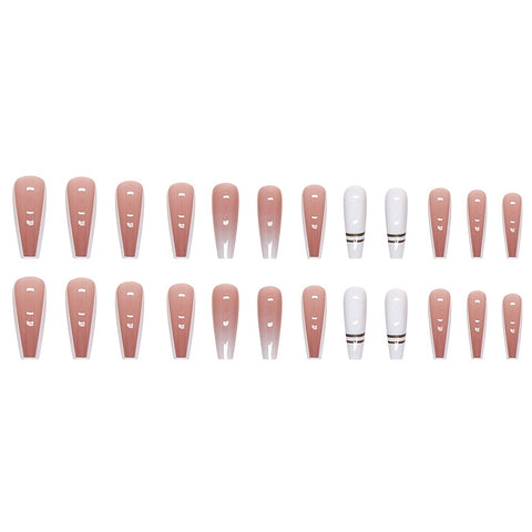 Beyprern - 24 pcs Glossy Long Coffin Press On Nails - Ballerina French Tip Acrylic Nails with Pink Gradient Design - Easy to Apply and Remove - Perfect for Special Occasions and Everyday Wear