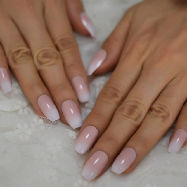 Beige Gradient French Manicure Tips Gorgeous and Classy Natural Fake Nails Faded Nails Designed