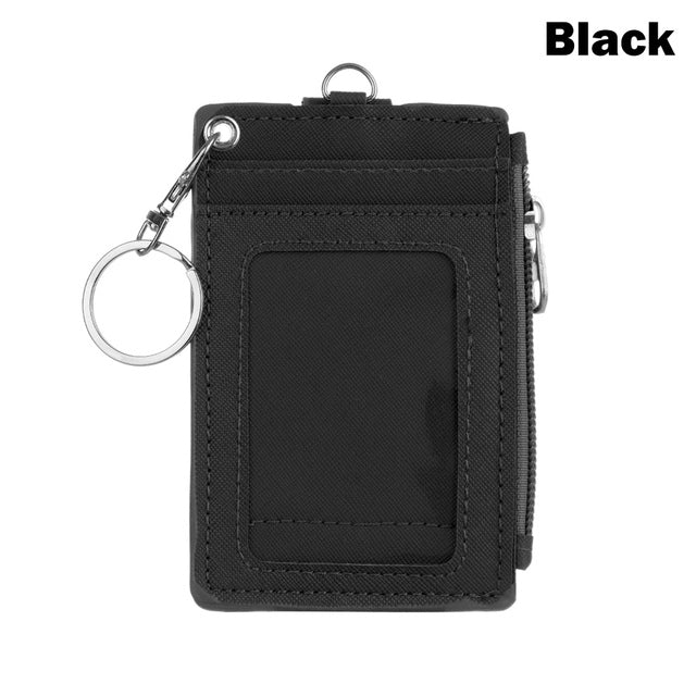 1Pc Portable Business Name ID Credit Card Holder Leather Badge Holders Coin Purse Keyring Wallet Money Pouch Keychain Unisex