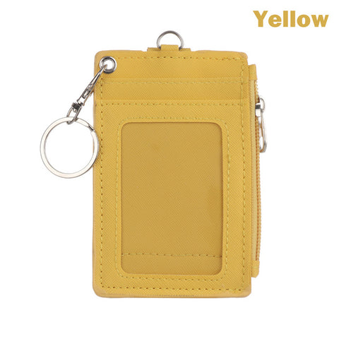 1Pc Portable Business Name ID Credit Card Holder Leather Badge Holders Coin Purse Keyring Wallet Money Pouch Keychain Unisex
