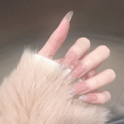 24 pieces False Nail Full Cover Fake Nail Crystal Elegant Pink Gradient French Short Nails Ellipse Shape Short Fake Nail