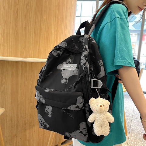 Fashion Dark Grain Women Backpack Female Portable Cool Travel Bag Kawaii Girl Laptop Student Bookbag Schoolbag College