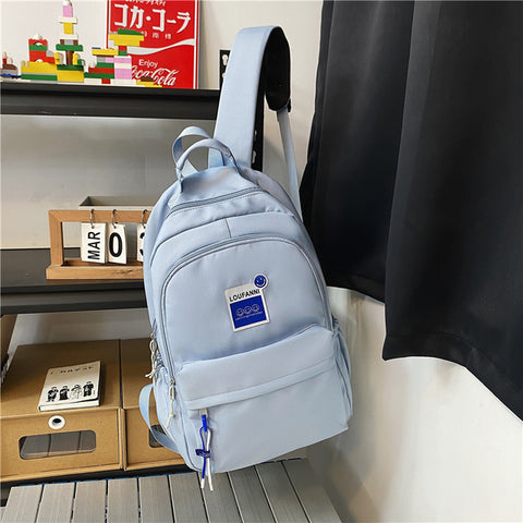 New Solid Color Waterproof Nylon Women Backpack Men Large Capacity Laptop Back Bag Unisex Smiley Travelling Bag Schoolbag
