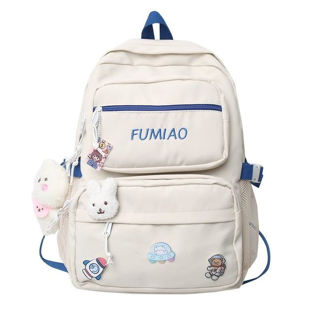 Cute Girl Travel Badge Pin Backpack Book Trendy Women School Bag Lady Kawaii College Backpack Fashion Female Laptop Student Bags