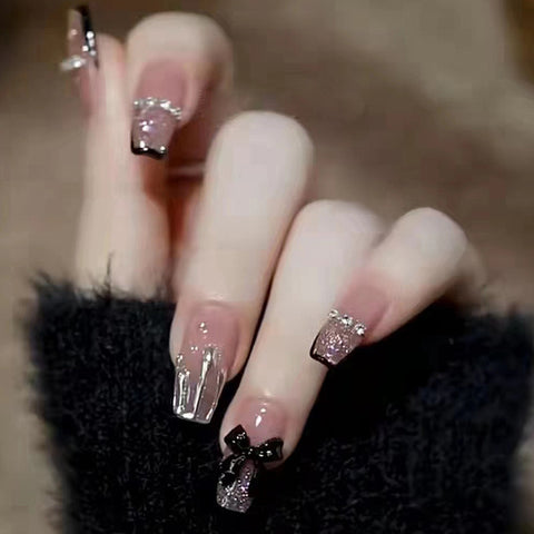 24pcs Leopard Theme Full Cover False Nail Tips 2021 New Style Black Brown Transparent Stiletto French Pearl Fake Nails With Glue